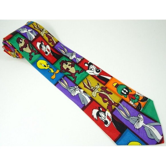 Funny Cartoon Tie Looney Tunes Necktie Bugs Tweety Wile - Picture 1 of 2